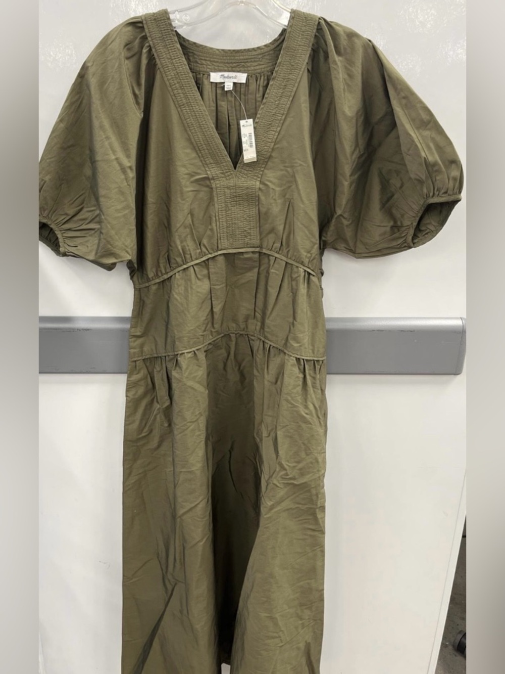 Madewell Olive V-Neck Tiered Midi Dress